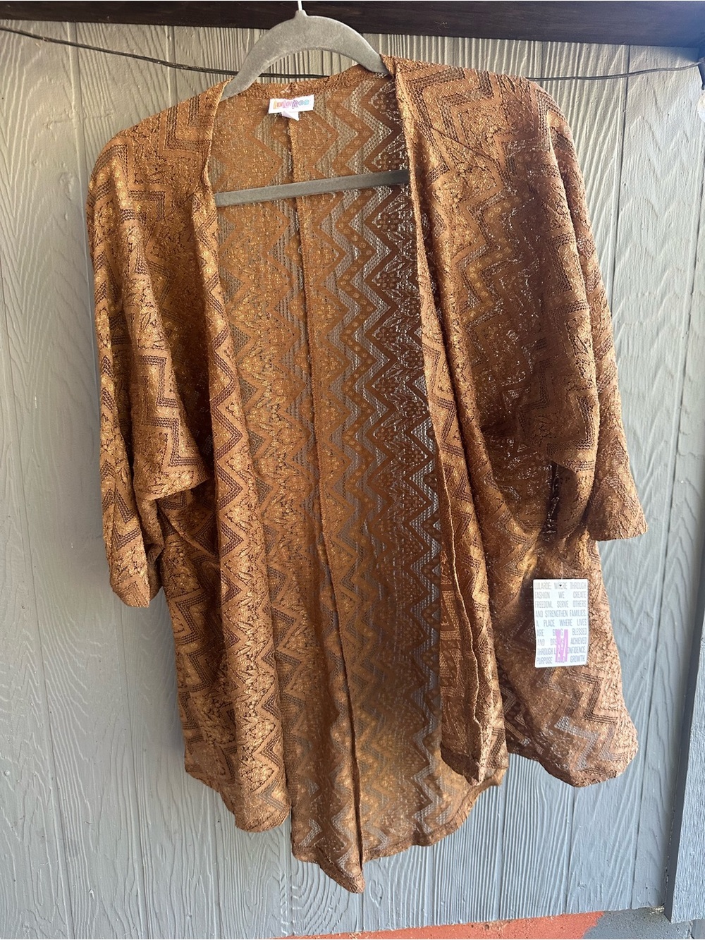 New Lularoe Lindsay Boho Open-Front Lace cardigan/kimono M - Brown/tan/gold